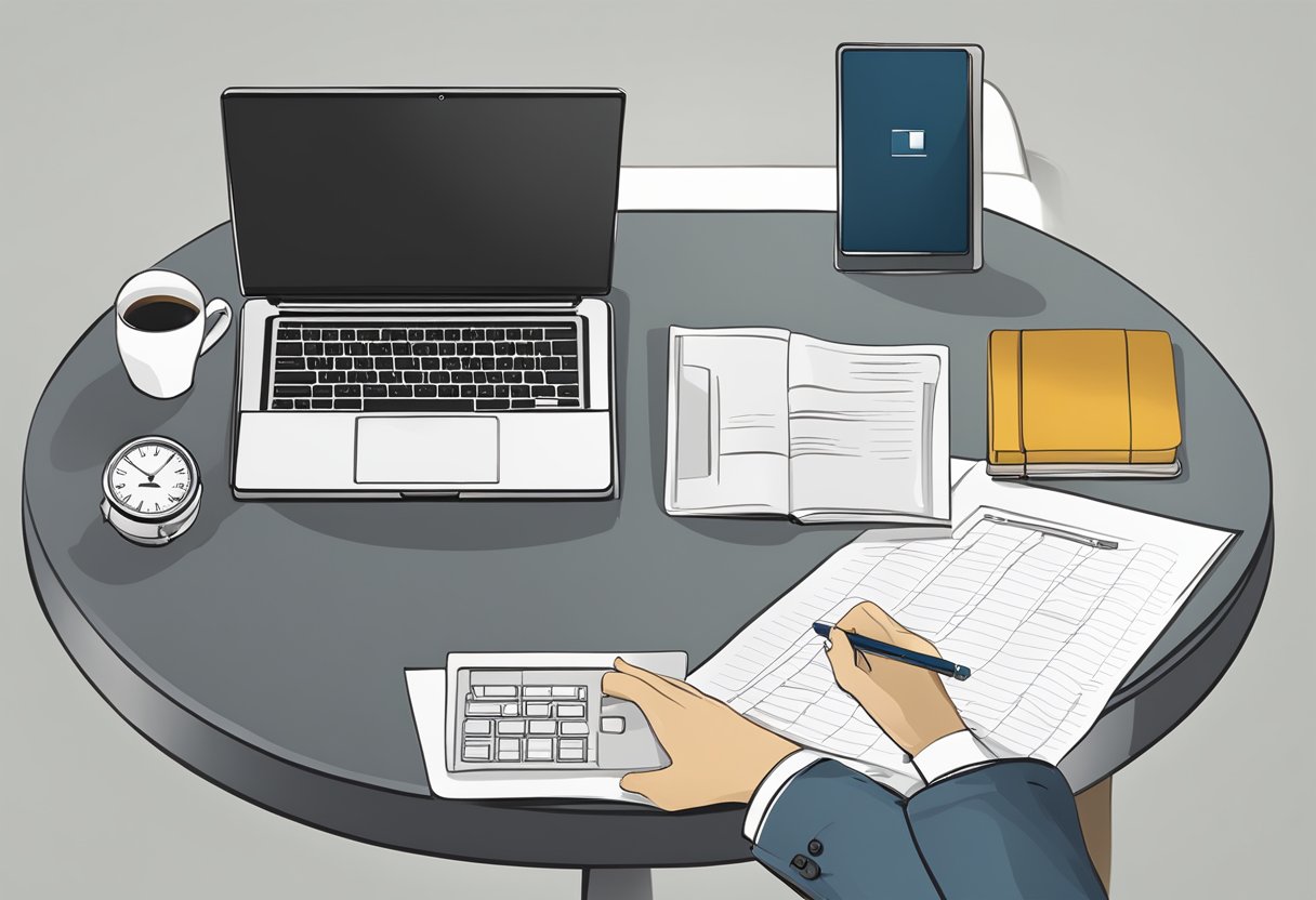 A table with a laptop, pen, and notepad. A sign with "Frequently Asked Questions" and Audemars Piguet Singapore logo