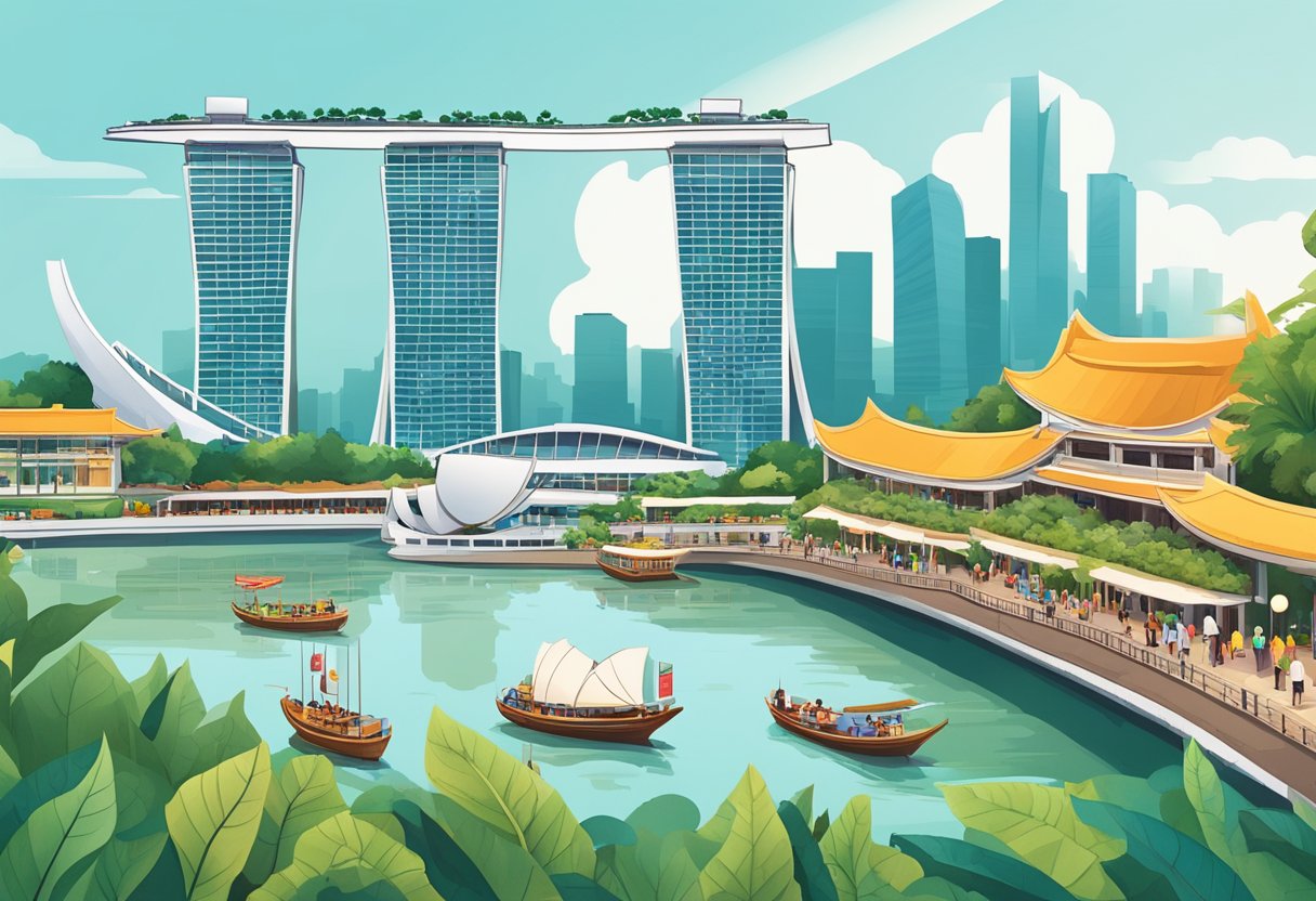 Tourists marvel at the iconic Marina Bay Sands, Gardens by the Bay, and bustling Chinatown in Singapore