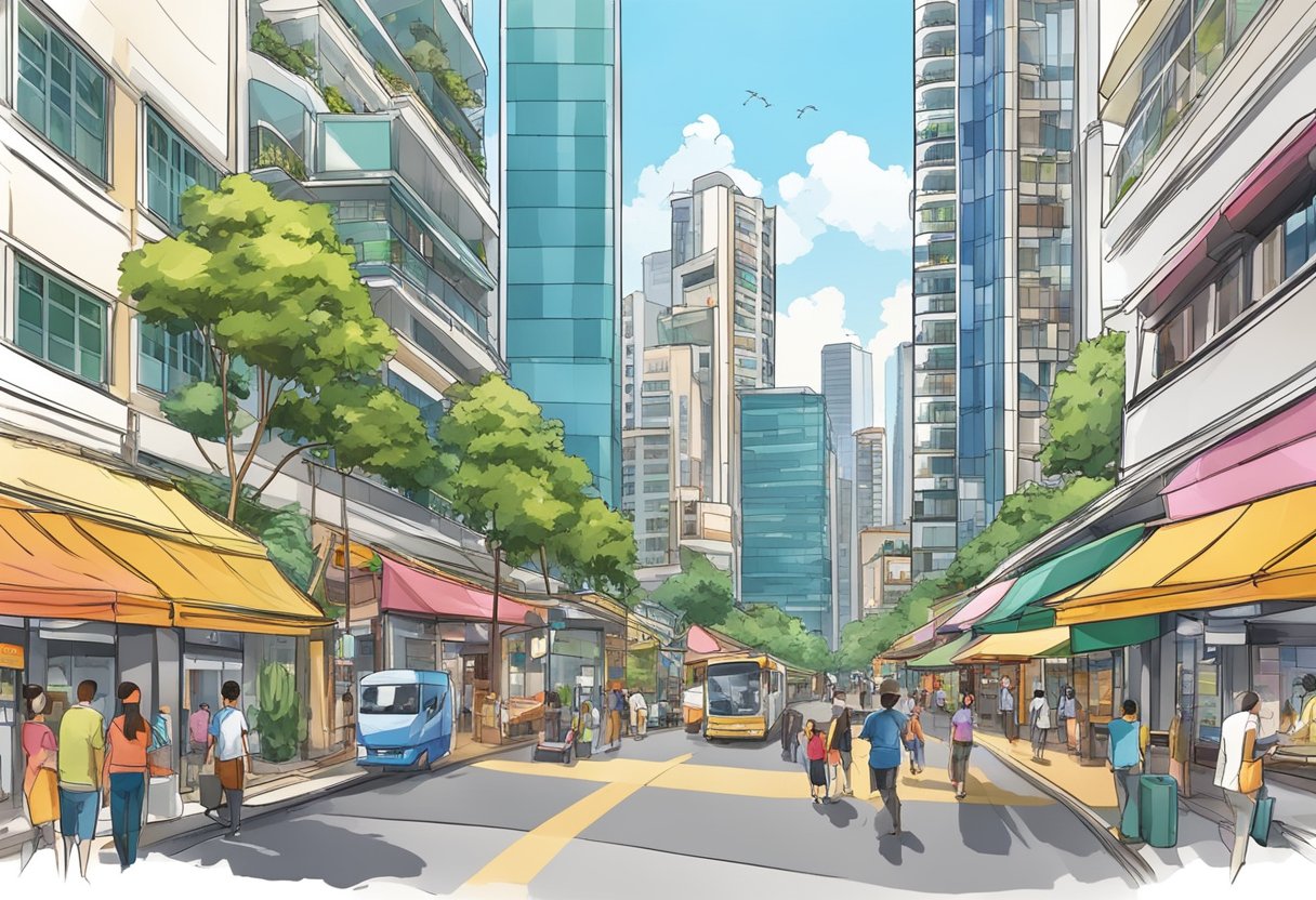 The bustling cityscape of CapitaSpring, Singapore, with modern amenities and a vibrant lifestyle