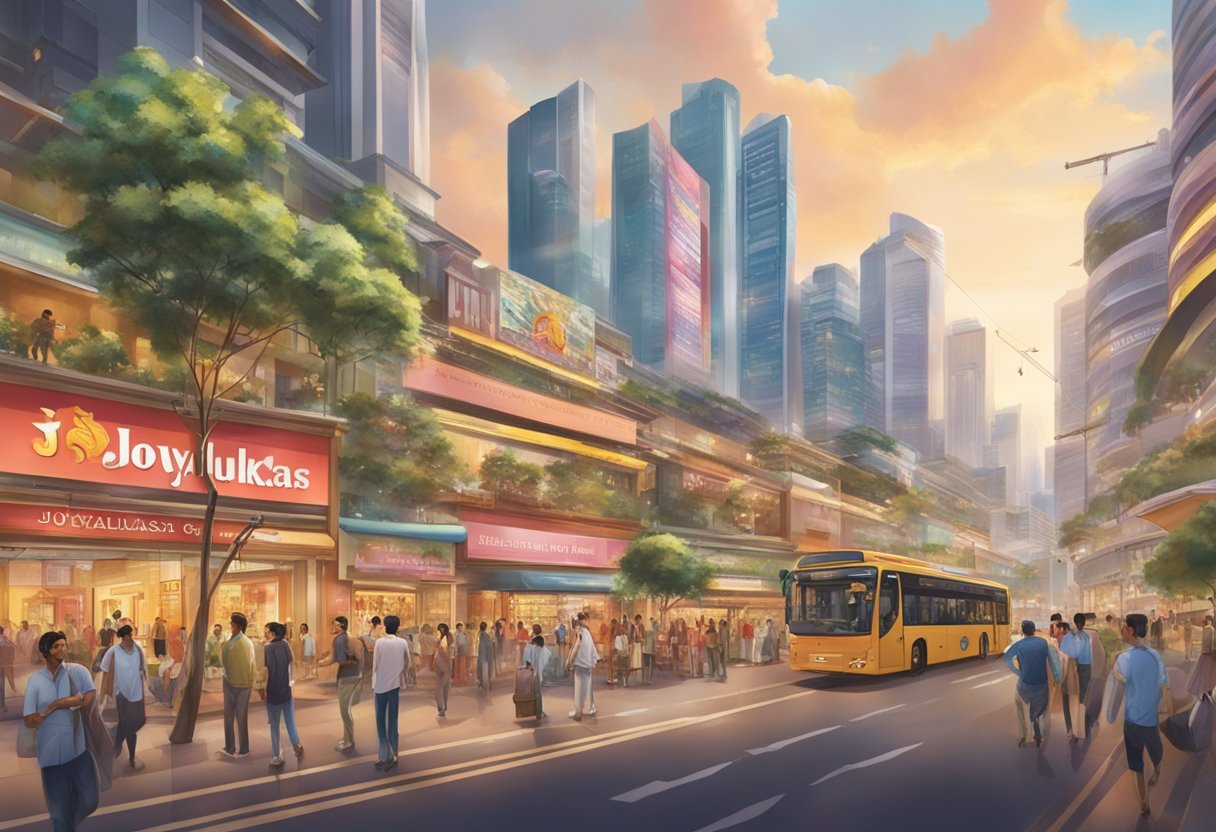 The bustling streets of Singapore are adorned with the vibrant signage of Joyalukkas, drawing in crowds with its luxurious and enticing display