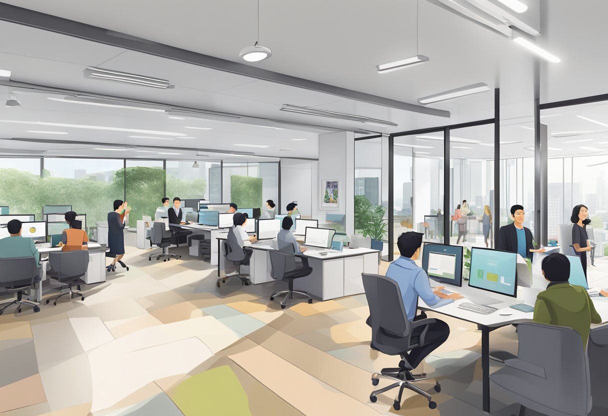 AIA Singapore office in Alexandra, with people asking frequently asked questions