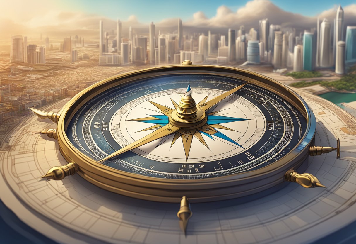 A compass pointing towards Mecca in a Singaporean setting