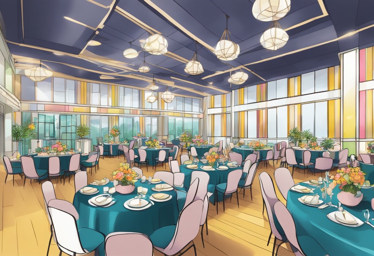 The event hosting and function venues at Boon Lay Way, The Chevrons, Singapore, are bustling with activity and filled with vibrant decorations and elegant furnishings