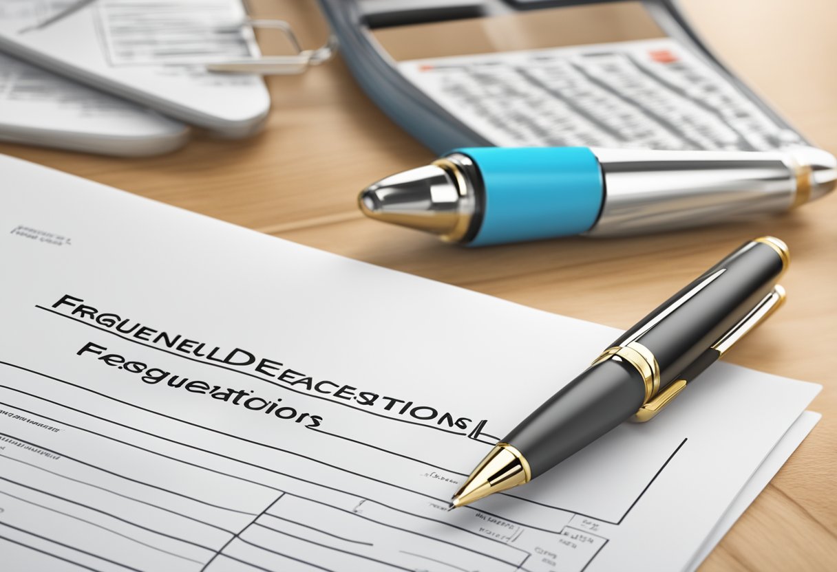 A stack of health declaration forms with a "Frequently Asked Questions" heading, a pen lying next to them
