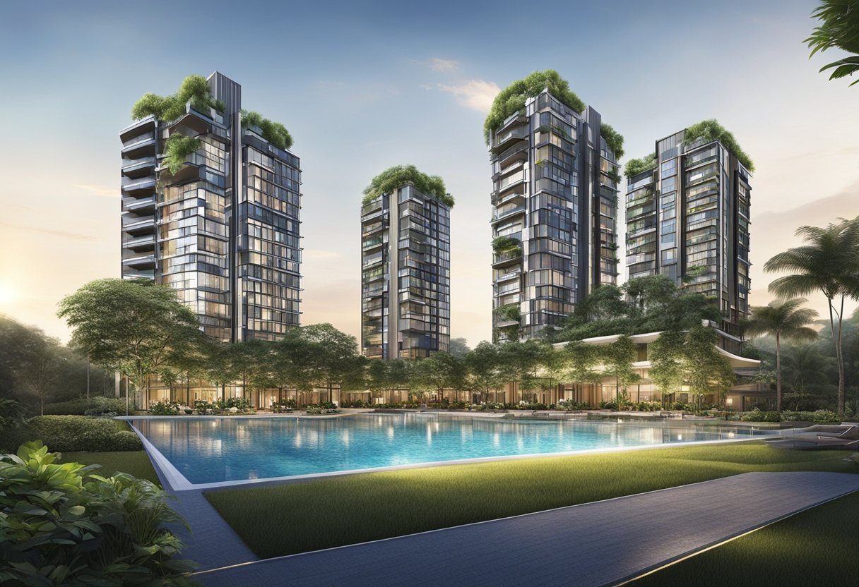 Silat Avenue, Avenue South Residence, Singapore: a modern high-rise condo complex with lush landscaping, swimming pools, and sleek architectural design