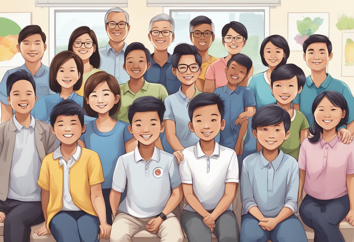 A group of diverse individuals come together to support Singapore Children's Society, showing unity and community involvement
