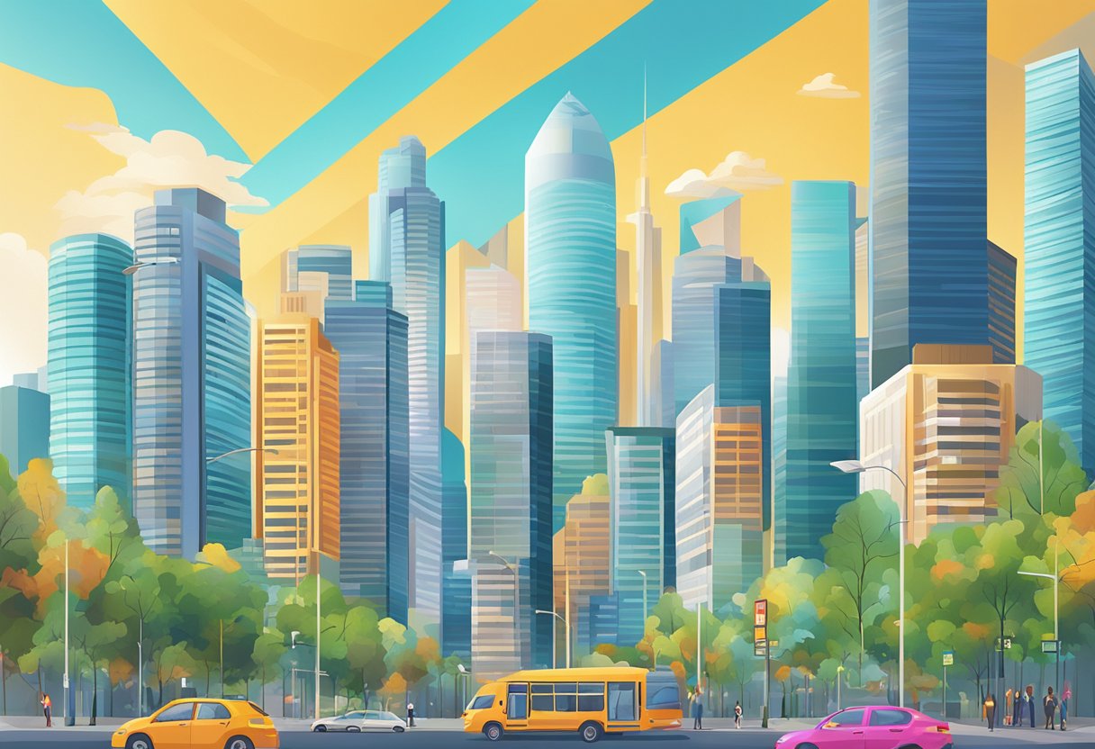 A bustling cityscape with modern skyscrapers and vibrant street life, showcasing the energy and diversity of 99.co in Singapore