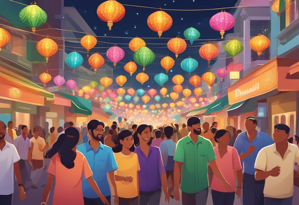 Colorful lights, vibrant decorations, and joyful music fill the streets of Little India, Singapore as the community celebrates Diwali