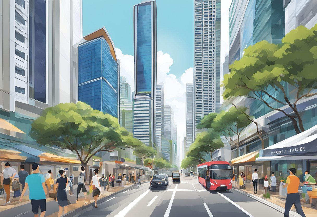 A bustling cityscape with modern skyscrapers and vibrant street life in JLL Singapore