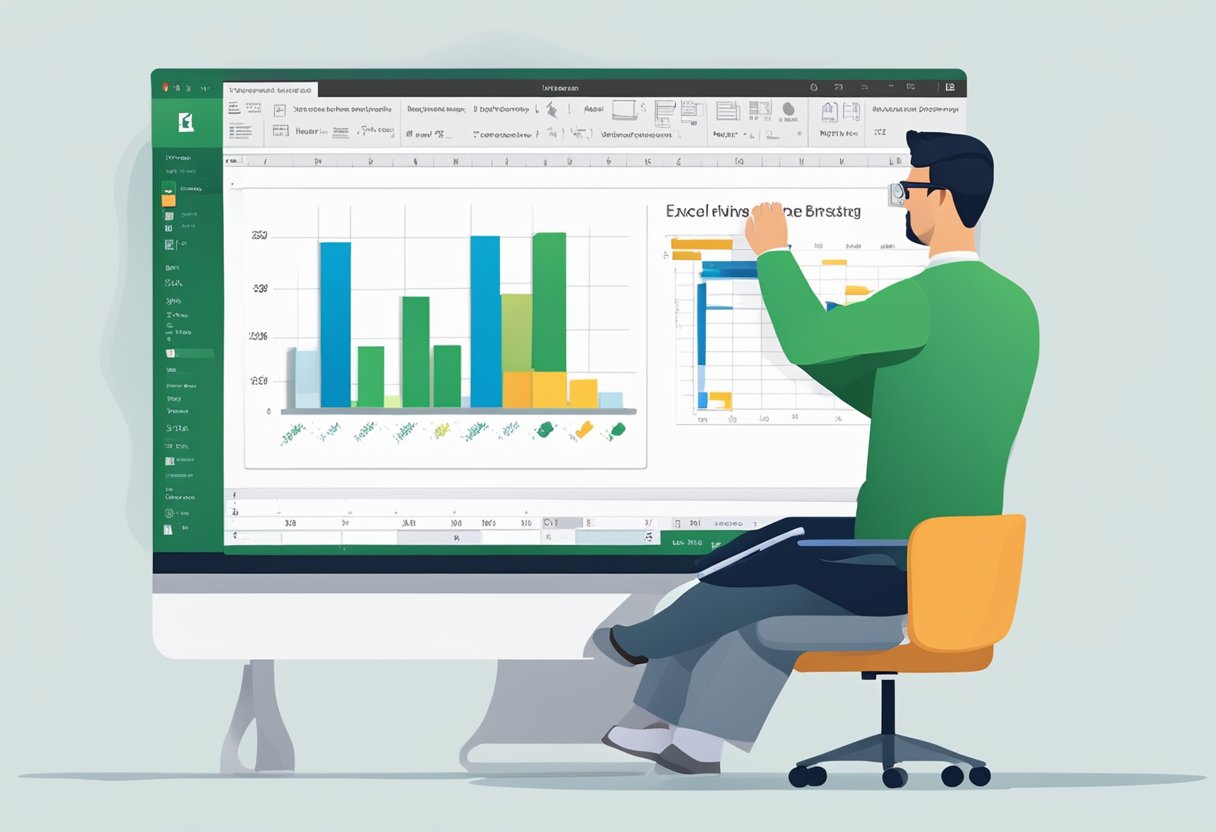 An Excel spreadsheet is being inserted into a PowerPoint slide, with the user dragging and dropping the file onto the presentation