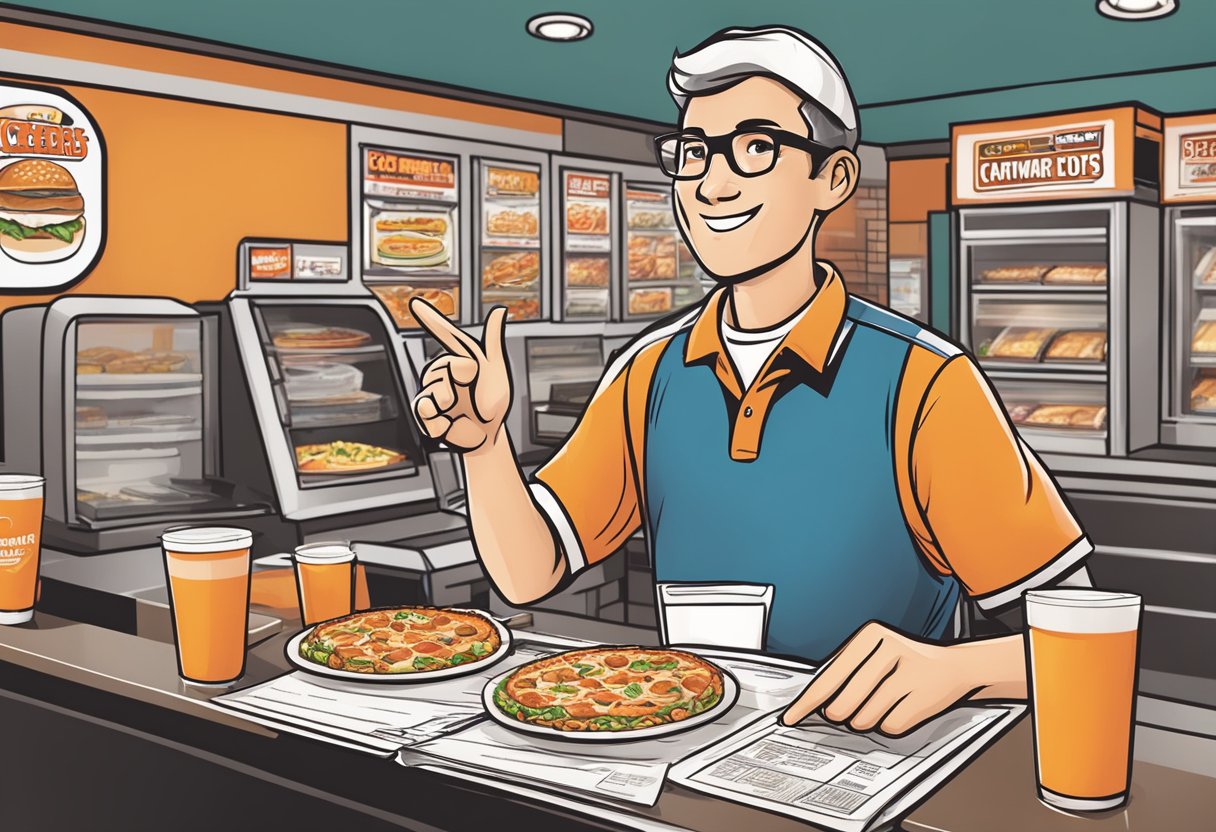 A customer points to menu highlights while ordering at Little Caesars Singapore