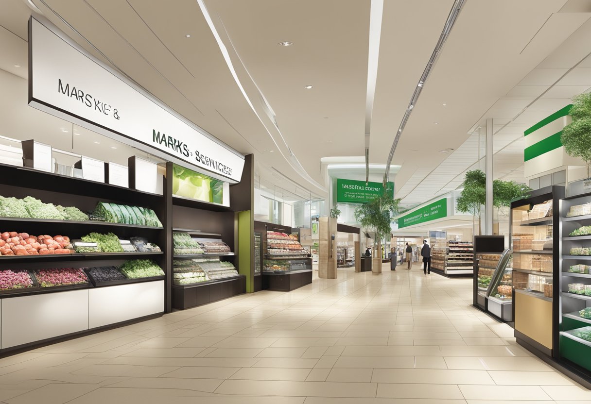 The Marks and Spencer Singapore outlets display Customer Information and Services signage prominently near the entrance