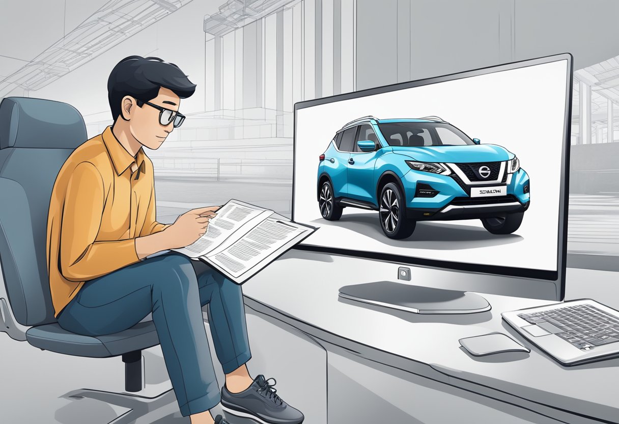 A customer browsing through a list of frequently asked questions about Nissan vehicles in Singapore on a digital device