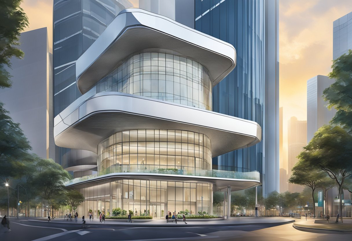 The Singapore National Eye Centre stands tall, with a modern glass facade reflecting the surrounding cityscape. The iconic logo is prominently displayed at the entrance, welcoming patients and visitors alike