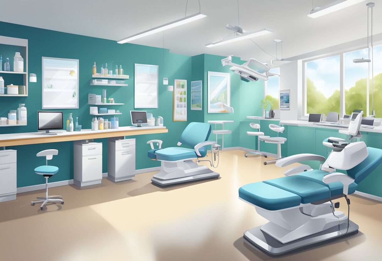 A bright, modern clinic with state-of-the-art equipment and a team of skilled professionals providing eye care and treatments