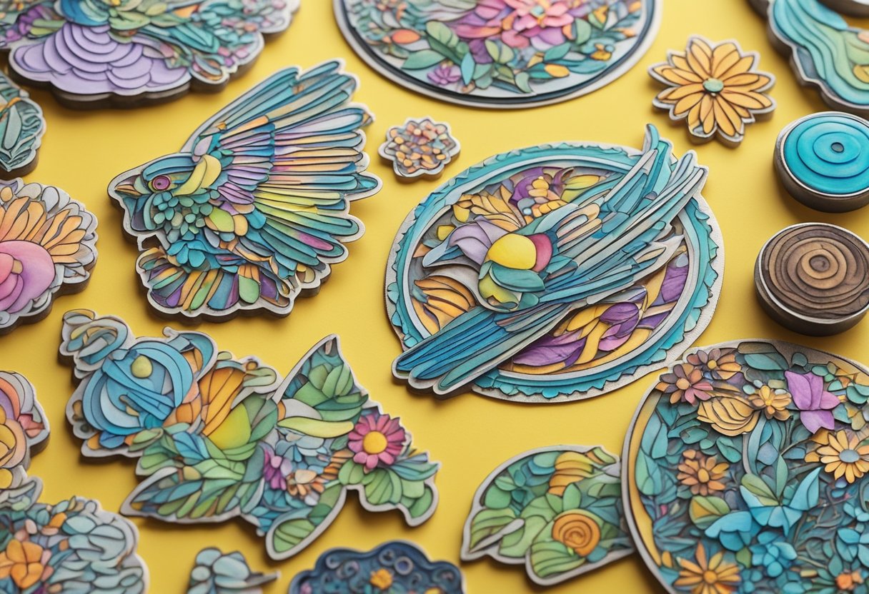 Colorful Shrinky Dinks designs being cut out and baked in an oven, then shriveling and hardening to create unique and intricate crafting pieces