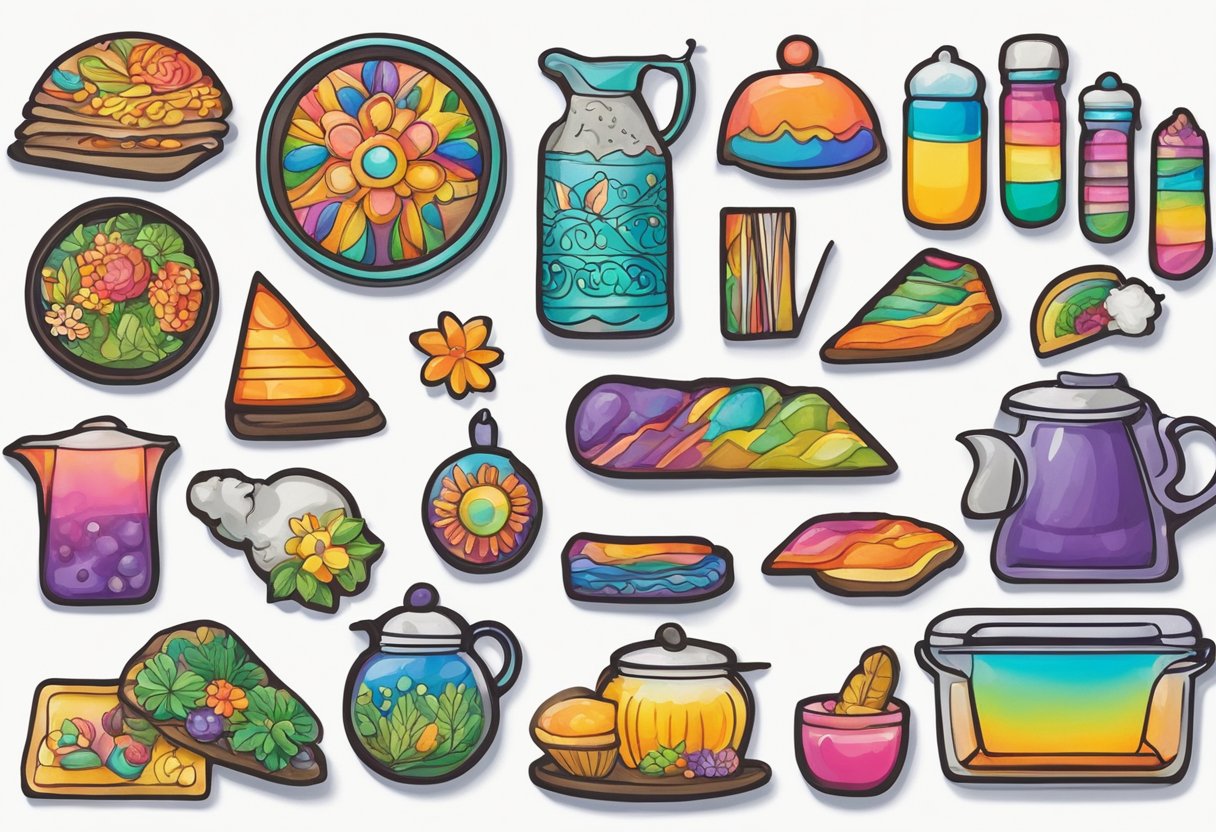 Colorful Shrinky Dinks art pieces being created and baked in an oven, then shrinking and hardening into vibrant, miniature designs