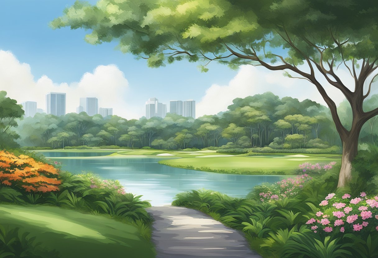 Lush greenery surrounds a pristine lake at Singapore Island Country Club, showcasing natural beauty and conservation efforts