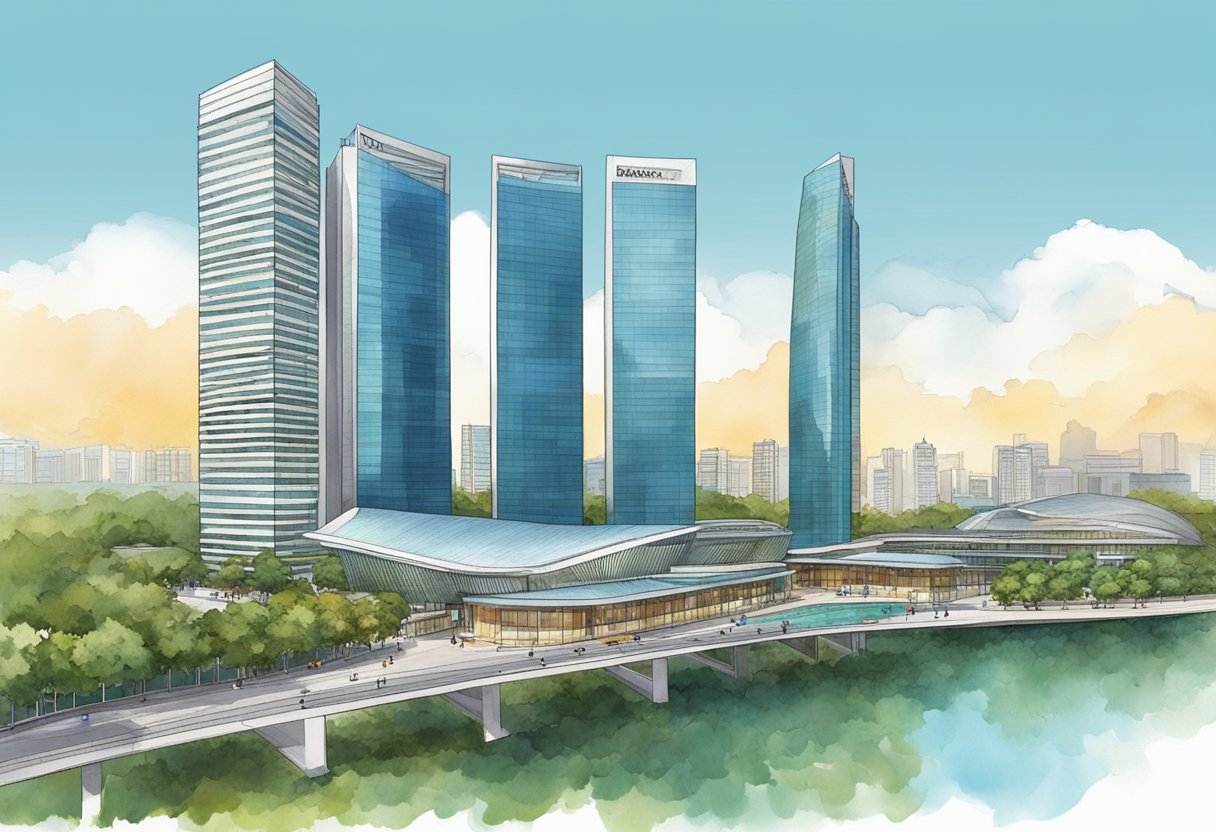 At Temasek Boulevard, Conrad Centennial Singapore stands tall amidst the bustling cityscape of Singapore. The modern architecture and vibrant atmosphere make for a captivating scene