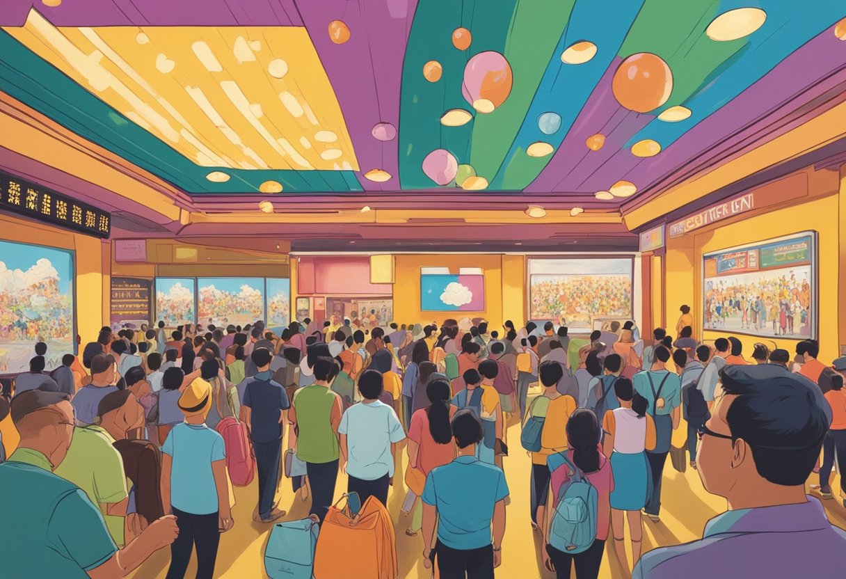 Moviegoers bustling in and out of Cathay Cineplexes, colorful movie posters adorning the walls, and the scent of popcorn filling the air