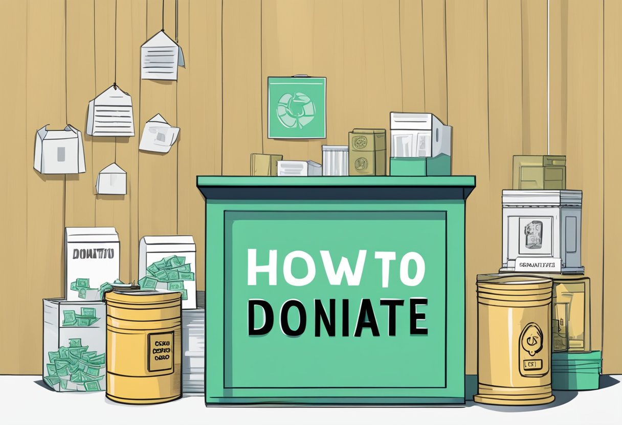 A donation box sits on a table with a sign reading "How to Donate" in Singapore. People drop money into the box