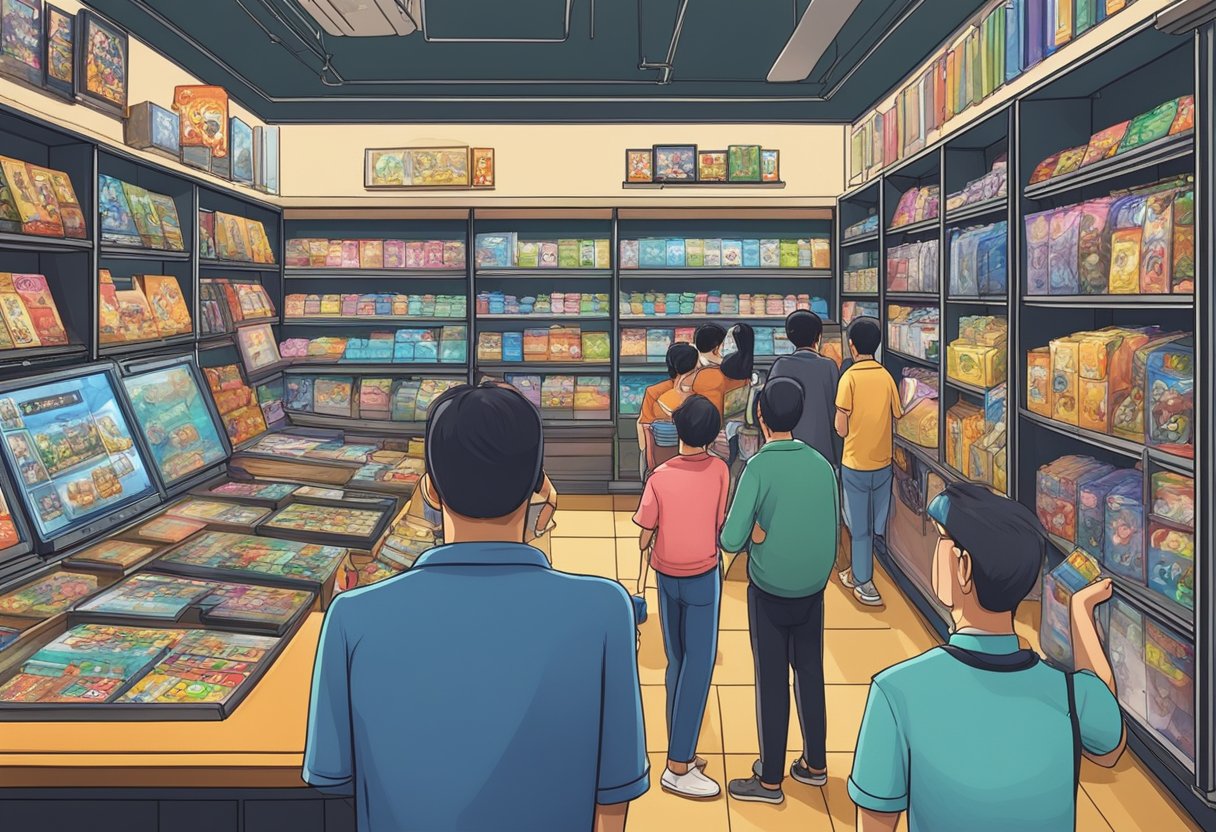 Customers enjoying exclusive deals and membership perks at a bustling game shop in Singapore