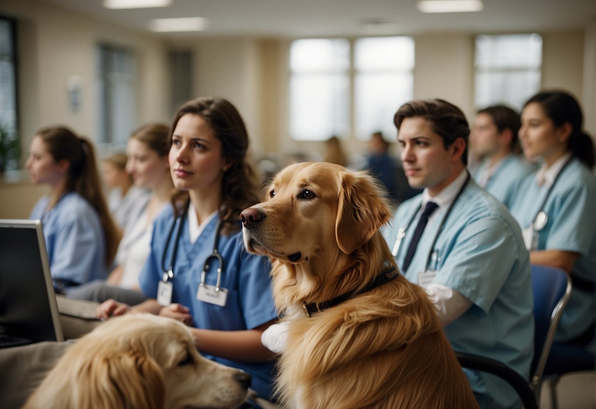 Golden Retrievers comfort hospital patients, sit beside students during exams, and offer support to stressed office workers