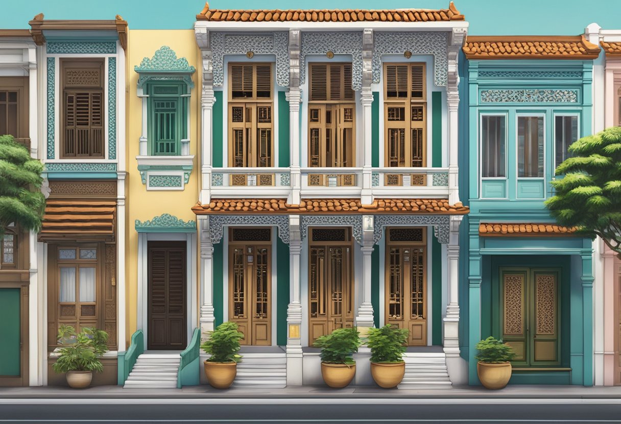 Exploring Omega's heritage in Singapore: A traditional Peranakan shophouse adorned with intricate ceramic tiles and ornate wooden shutters