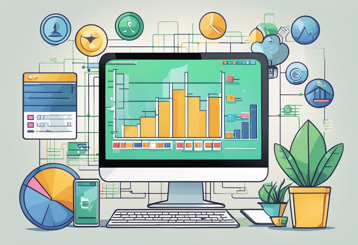 A computer screen displaying various affiliate program logos with a chart showing growth in sales and commission earnings