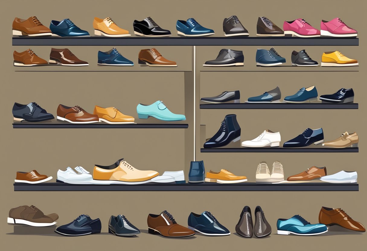 A neatly arranged display of formal shoes in various styles and colors, with a focus on their fit and comfort