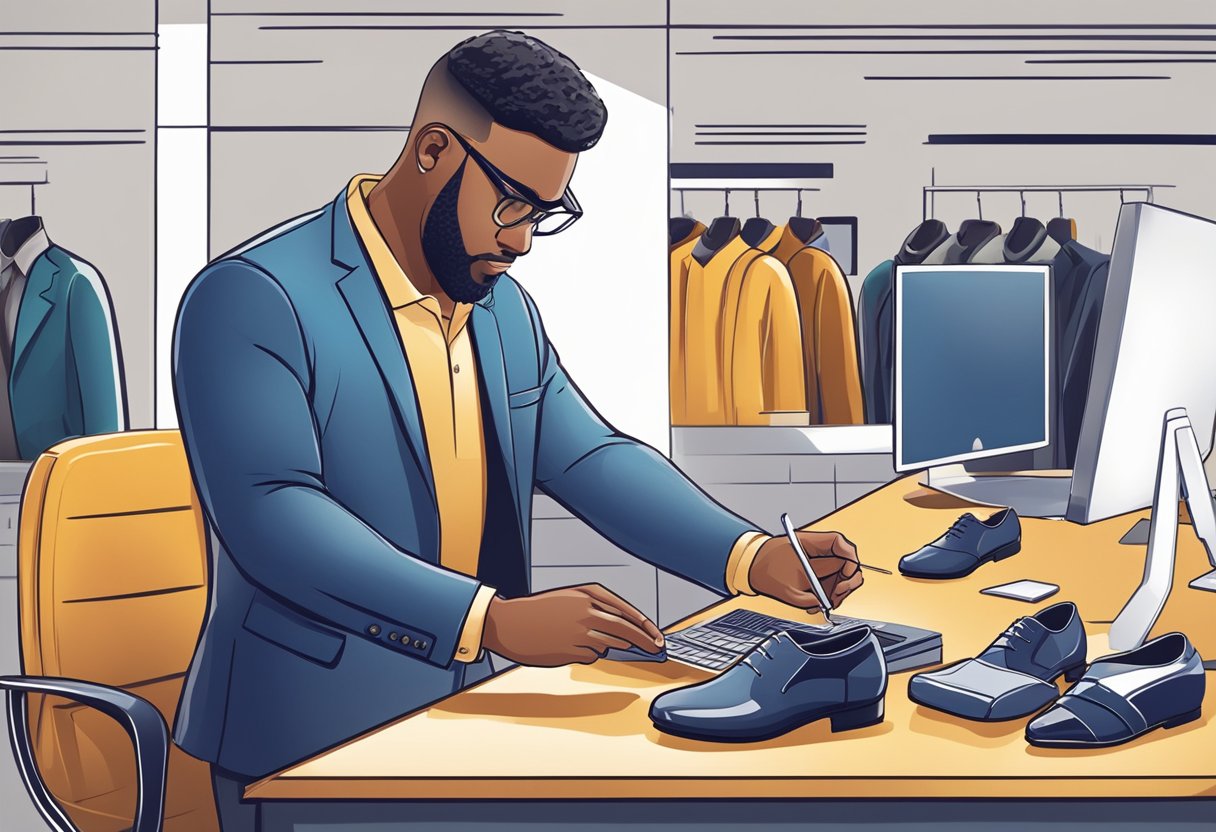 A customer service representative processes a return for a pair of formal shoes bought online, ensuring a smooth and hassle-free experience for the customer