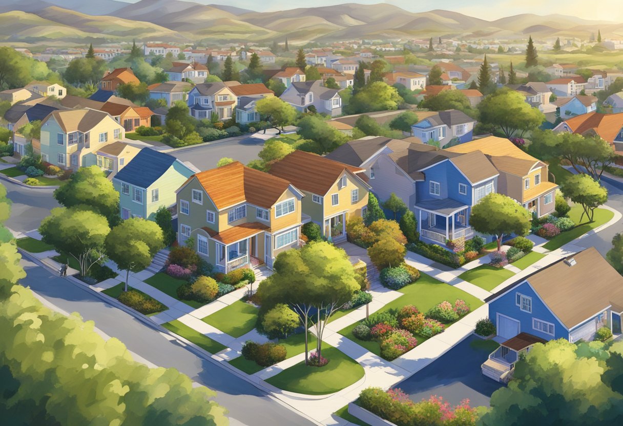 The scene shows a diverse, vibrant neighborhood in Chula Vista, with well-maintained homes, lush greenery, and a sense of community