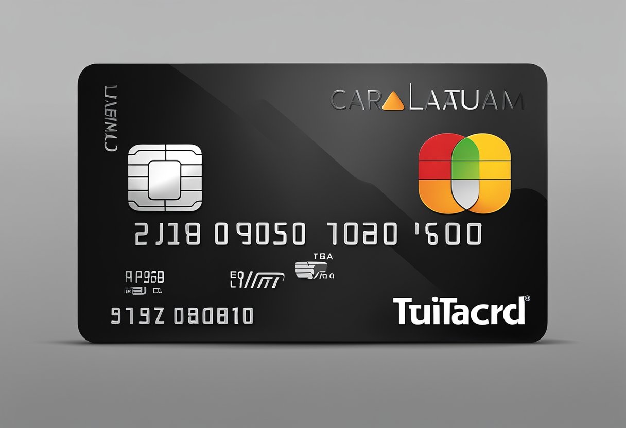 A sleek black credit card with the "Cartao Latam Itaucard Black" logo, against a clean and modern background