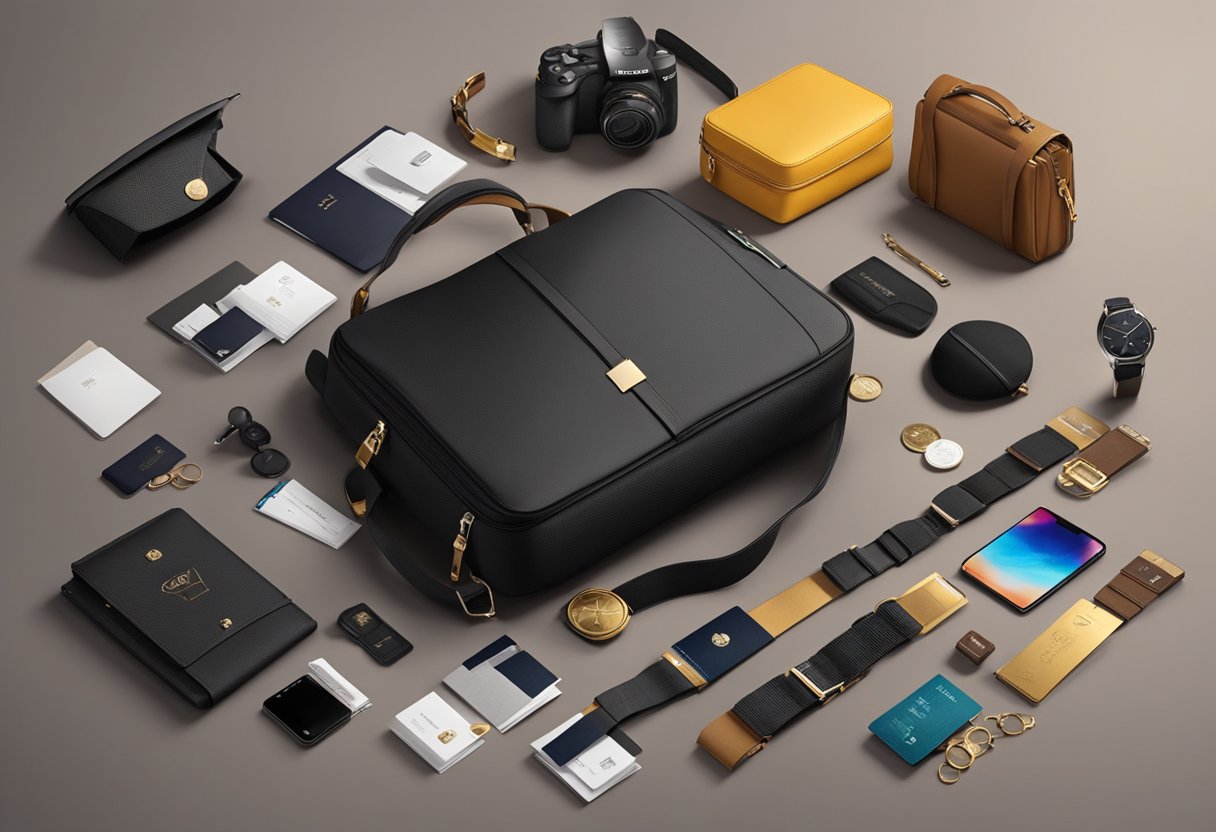 A black Latam Itaucard is surrounded by luxury items and travel essentials, highlighting its exclusive benefits and advantages