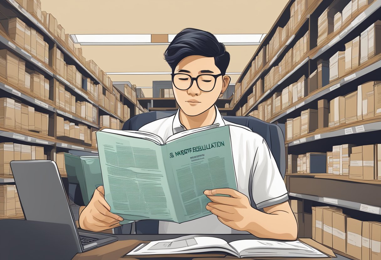 A person reading and studying import regulations from China