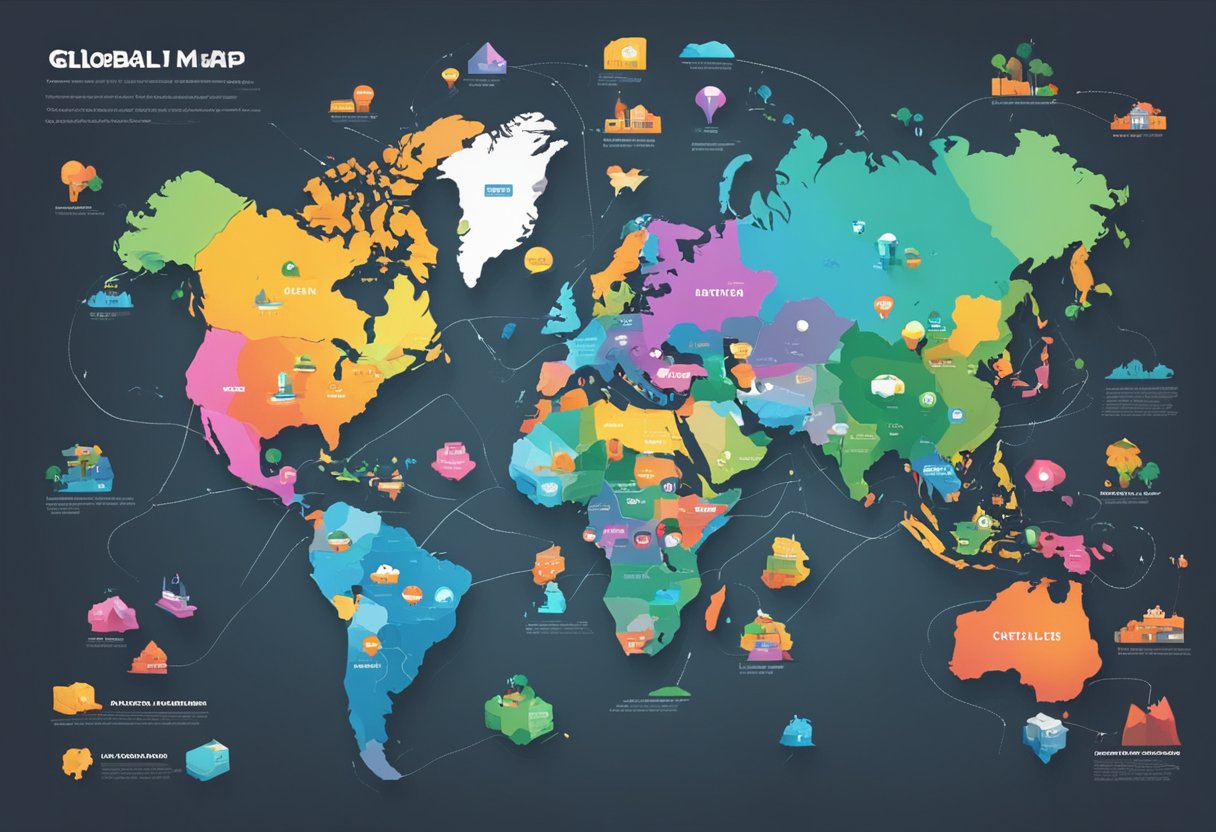 A global map with highlighted regions and icons representing top video game suppliers