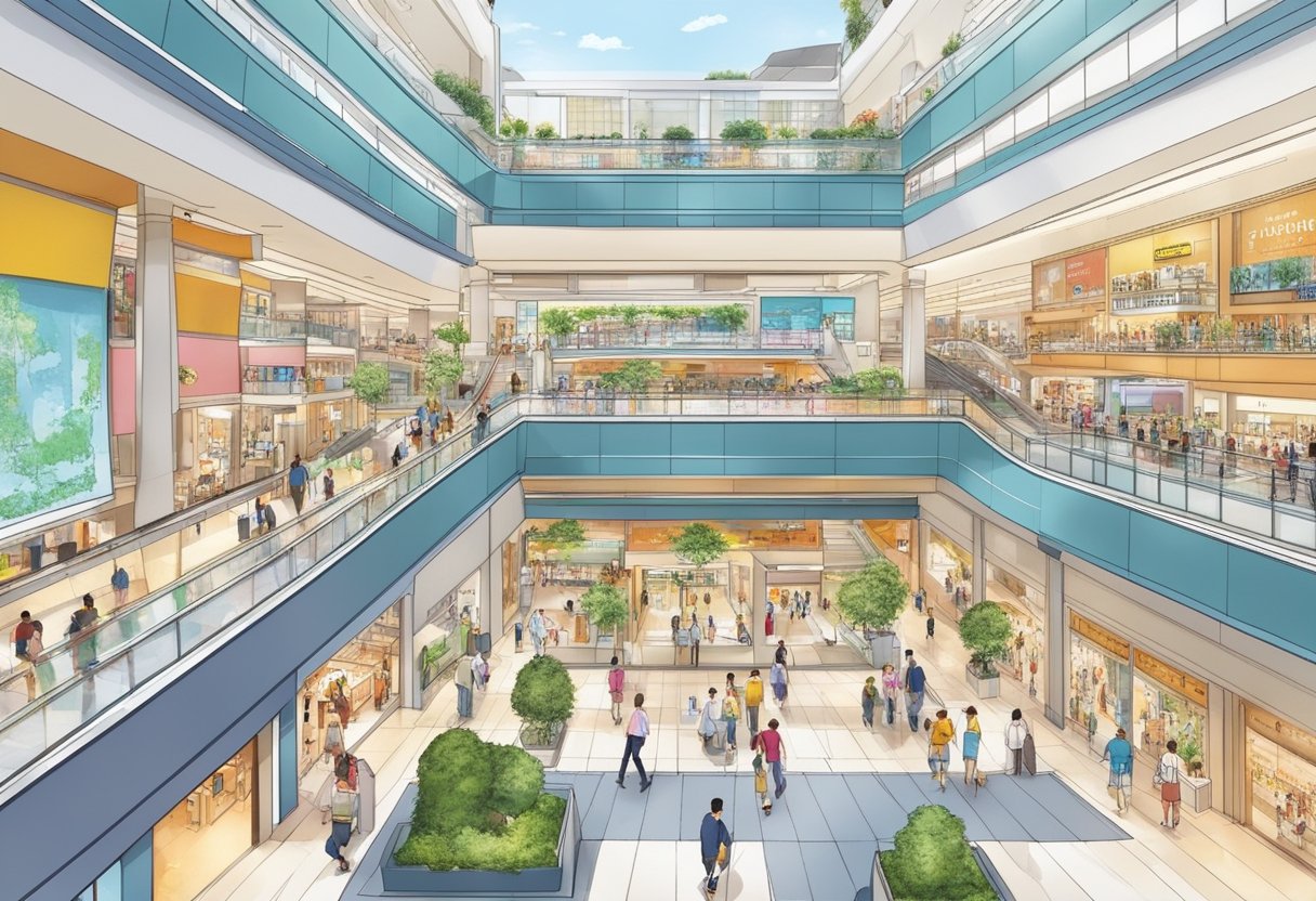 A bustling shopping mall in Singapore, Causeway Point at 1 Woodlands Square is filled with shops and bustling with activity