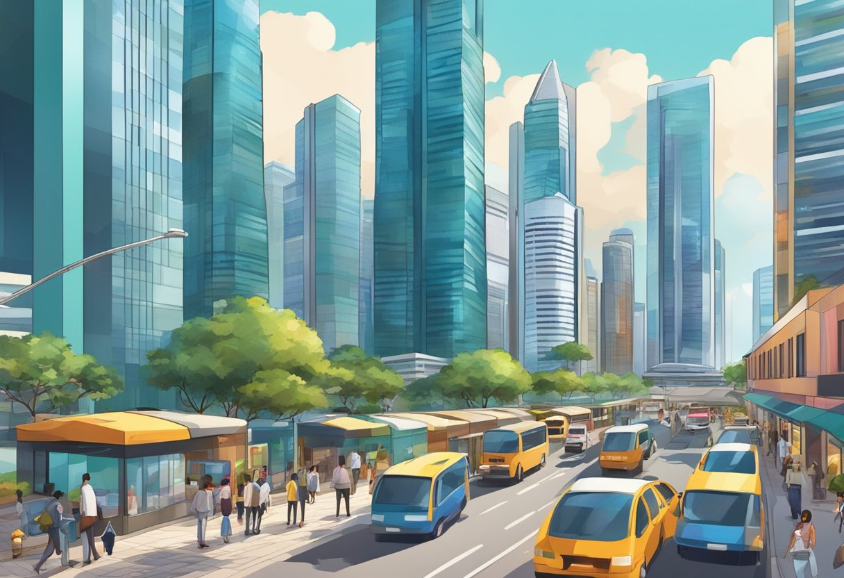 A bustling cityscape with modern skyscrapers and vibrant street life in ACP Singapore