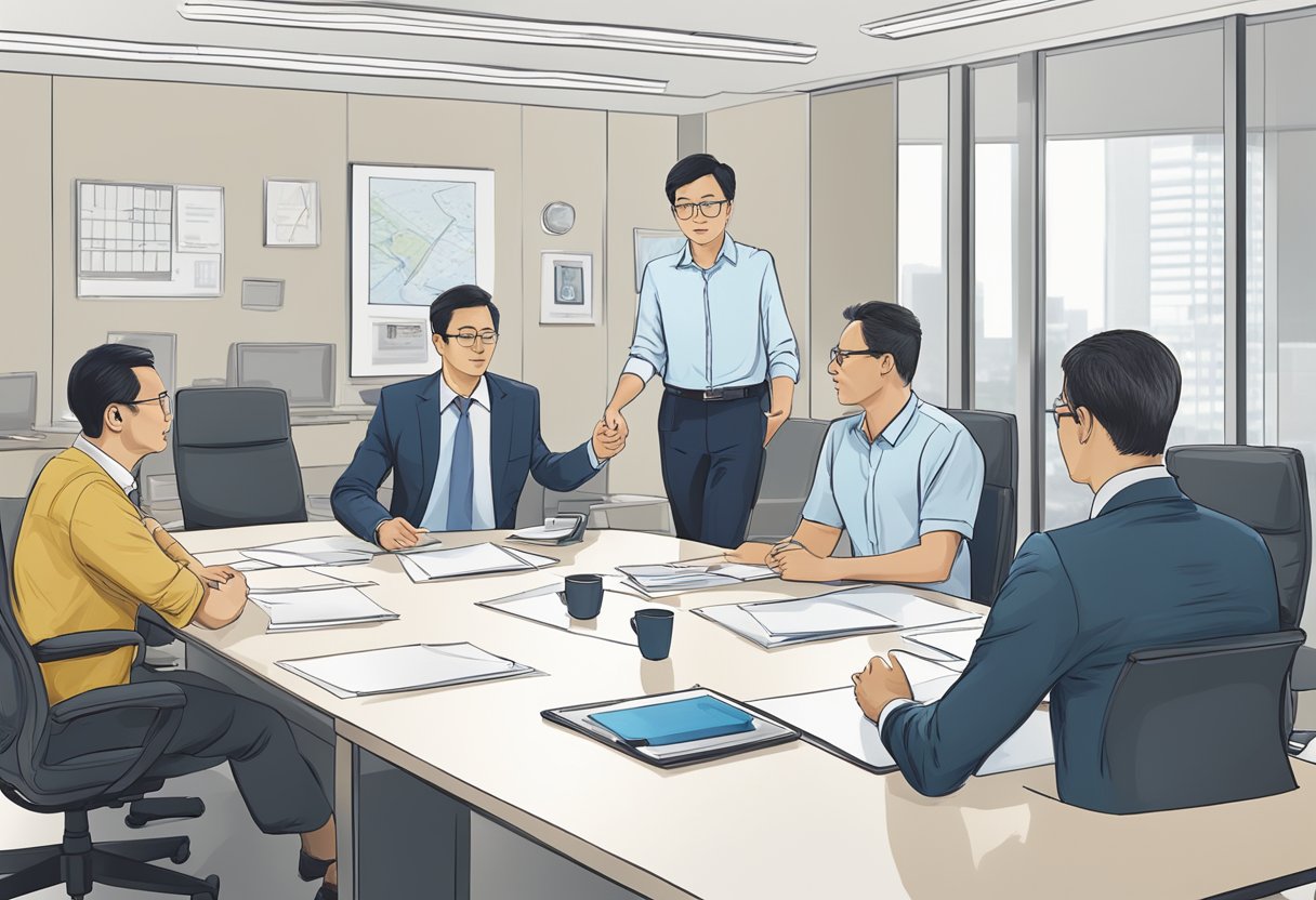 A group of professionals in a meeting room, discussing and planning the implementation of ACP in Singapore