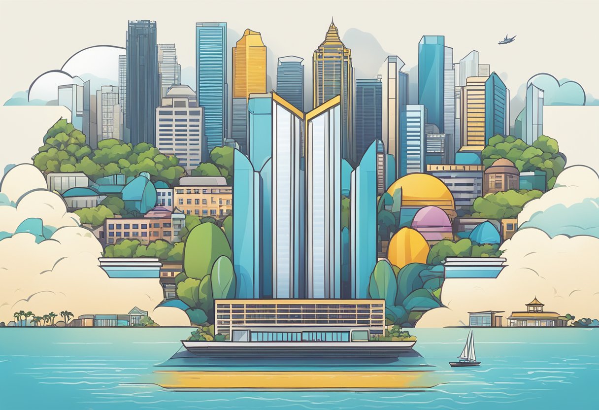 Airwallex's logo prominently displayed in the Singapore skyline with iconic landmarks in the background