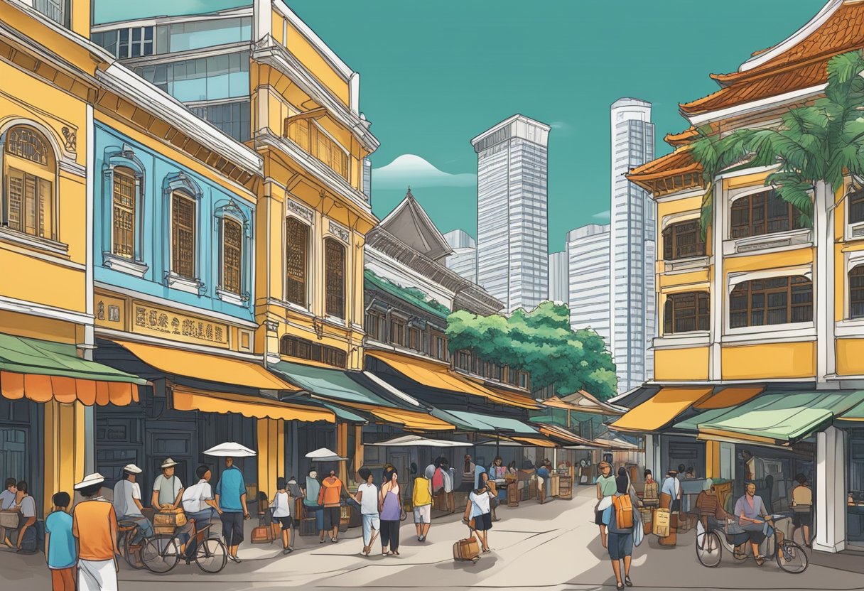 Lau Pa Sat's intricate colonial architecture stands tall amidst bustling satay street, showcasing Singapore's rich history and vibrant culinary culture