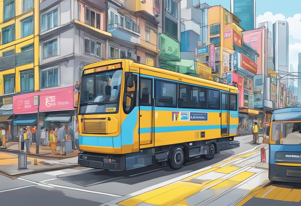 An AXS machine in Singapore, surrounded by bustling city streets and colorful signage