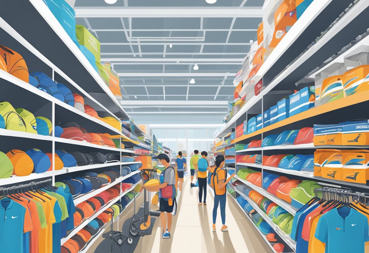 People are browsing through aisles of sports equipment in Decathlon Singapore, the largest store of its kind in the city