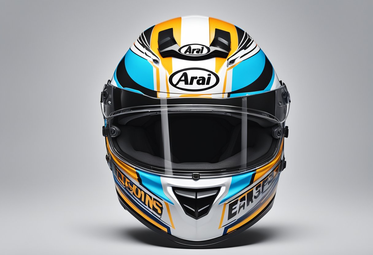 Arai helmet displayed on a clean, white background with the words "Frequently Asked Questions" prominently featured above it