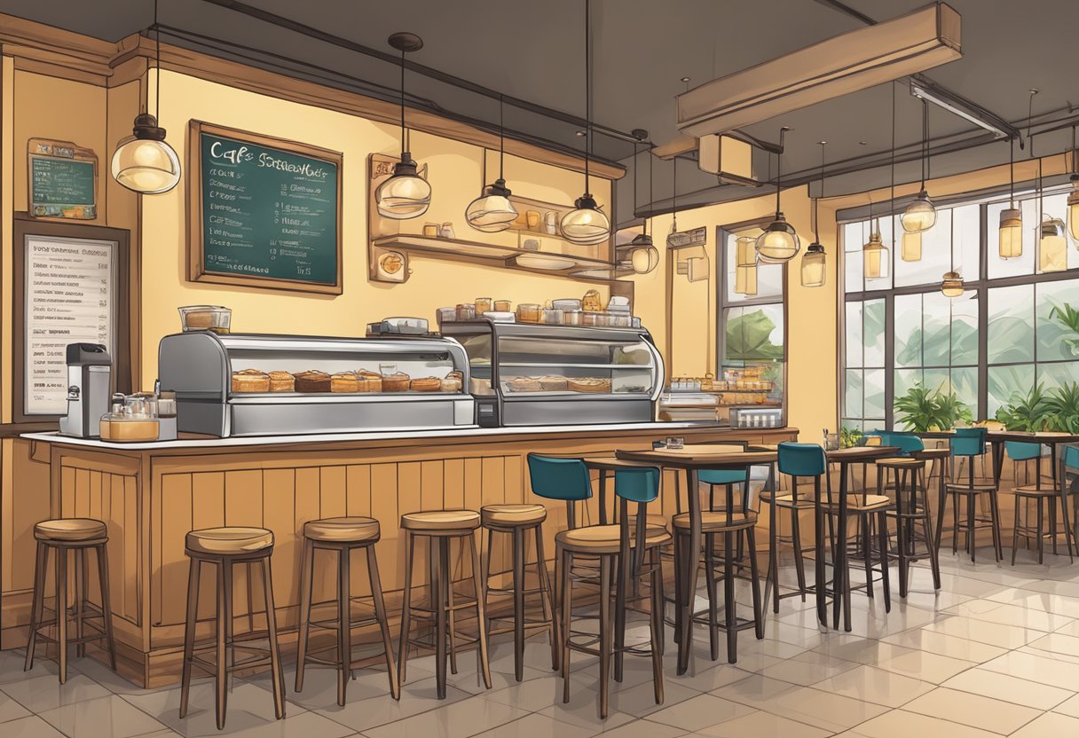 The menu board displays affordable cafe specialties and highlights in a cozy Singaporean cafe