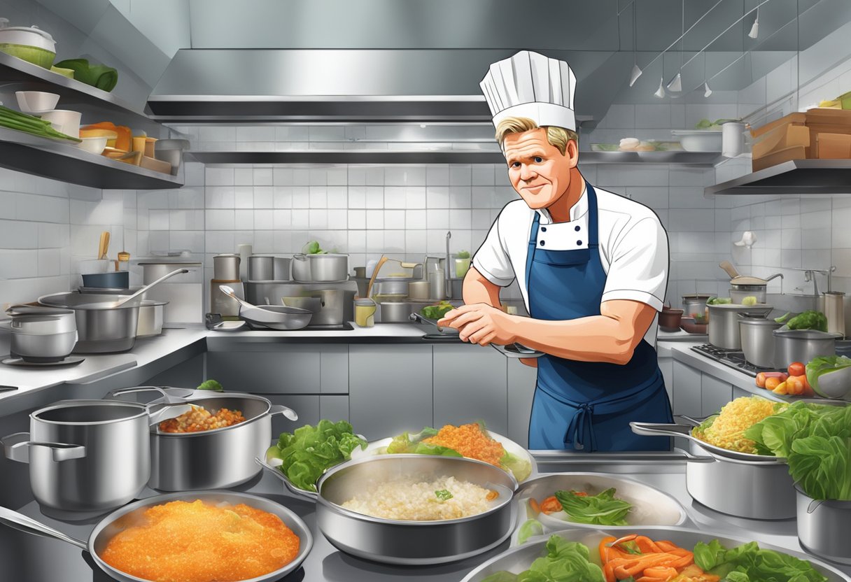 Gordon Ramsay cooking in a bustling Singapore kitchen