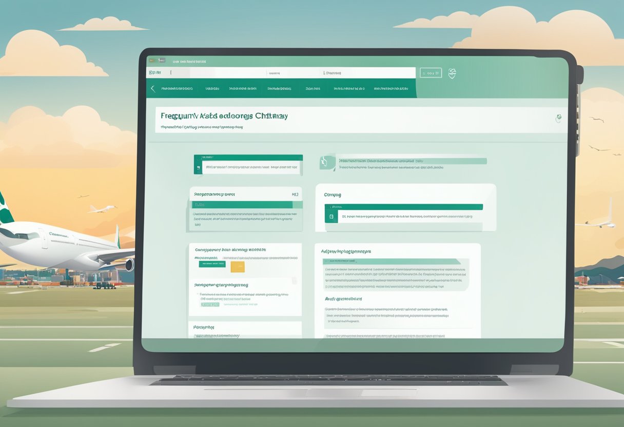 A computer screen displaying the "Frequently Asked Questions" page of Cathay Singapore's website, with the airline's logo in the corner