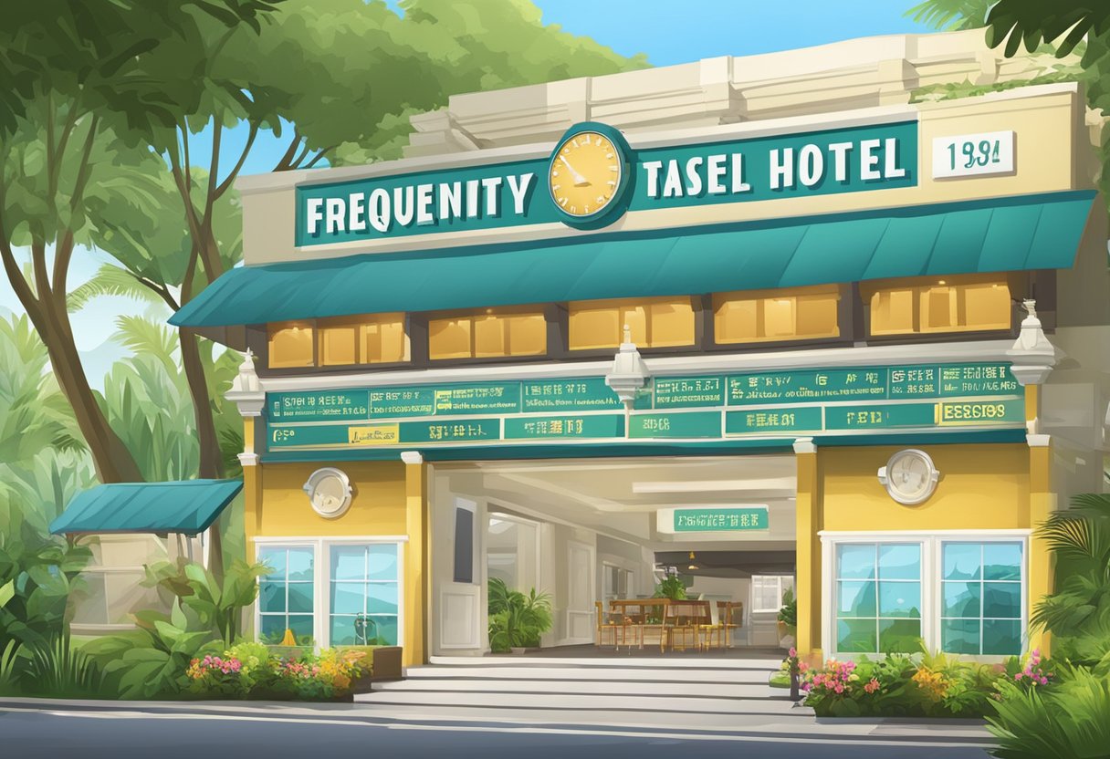 A signboard with "Frequently Asked Questions" and "cheapest hotel in Sentosa, Singapore" displayed prominently