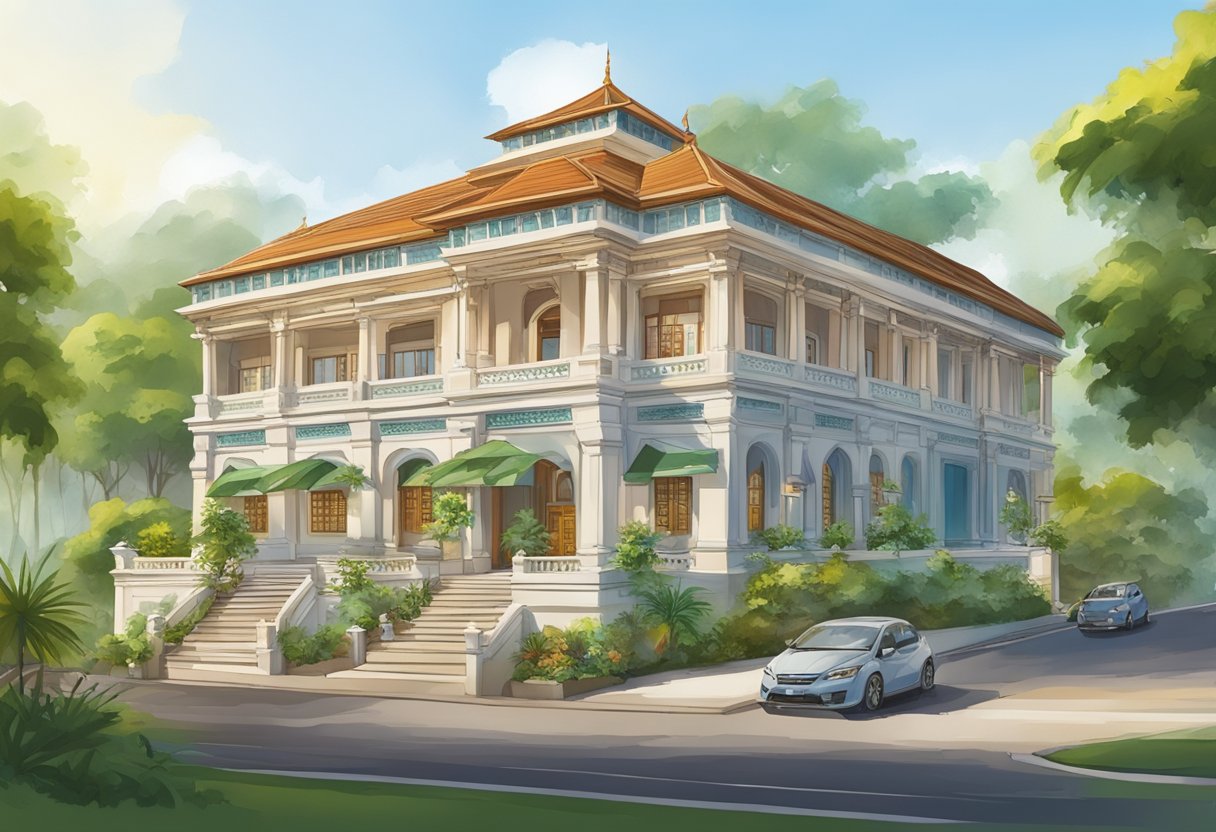 The Singapore Indian Association bustles with vibrant cultural activities and events. The building features traditional Indian architectural elements and is surrounded by lush greenery