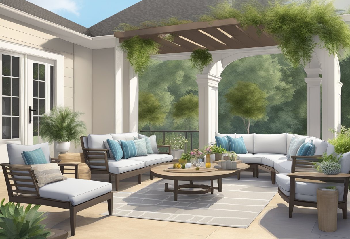 A clean, well-maintained outdoor space with durable, high-quality furniture. The furnishings are free from wear and tear, with no signs of damage or rust